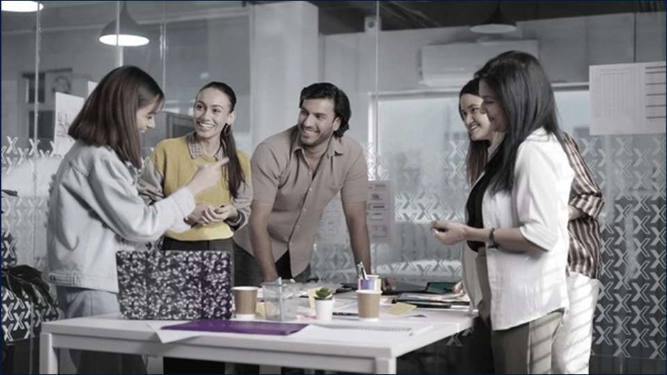 Professionals collaborating at a workplace